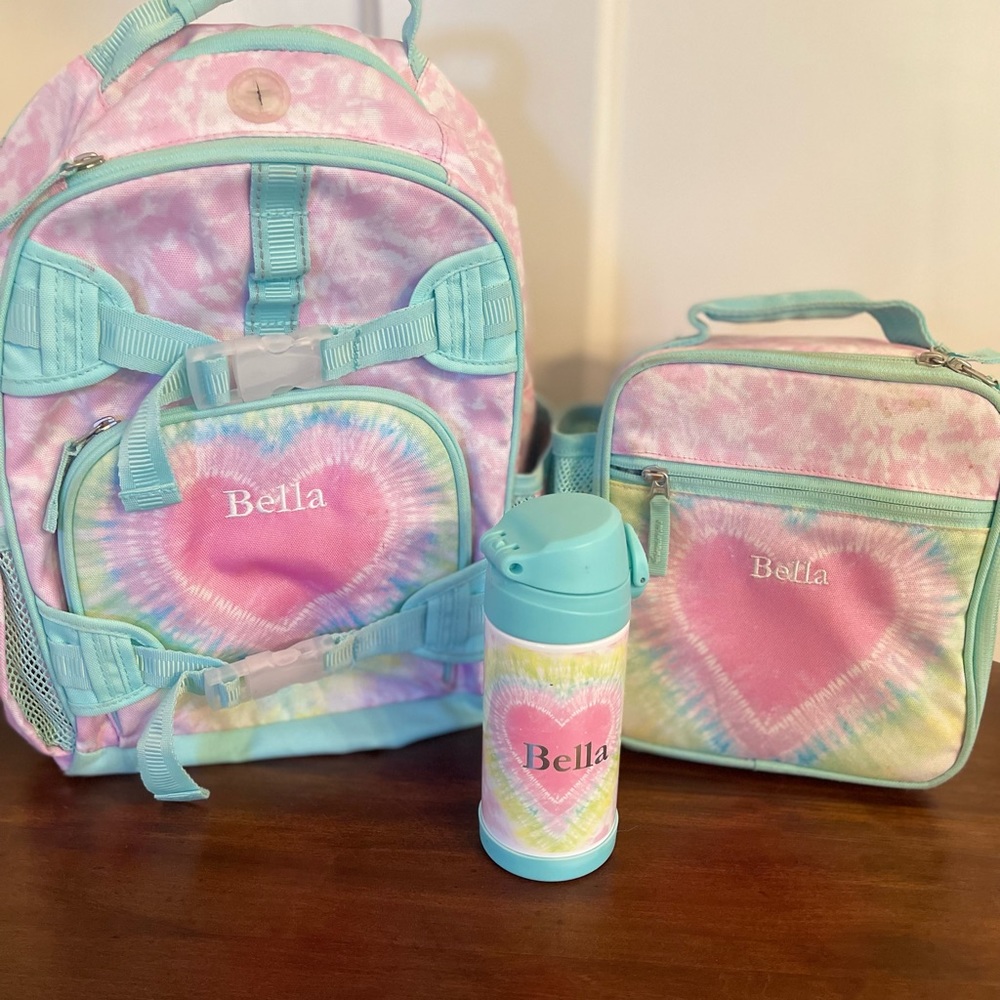 EUC Pottery Barn small backpack and lunch set.  Monogrammed Bella